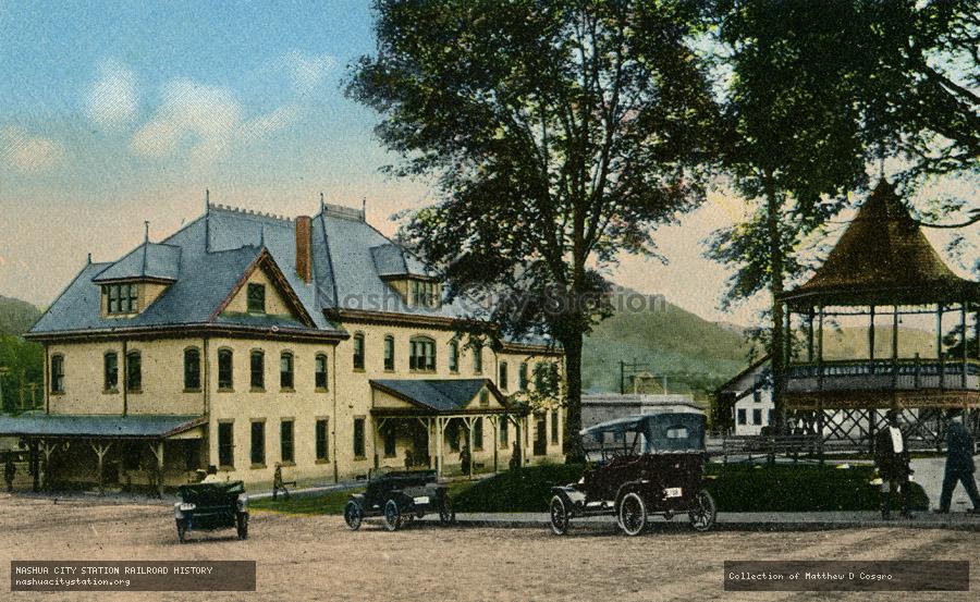 Postcard: Railway Station from Avenue House, St. Johnsbury, Vermont